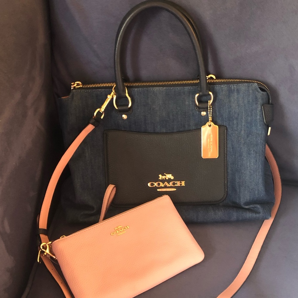 Coach Denim Emma Satchel & Matching pink Wristlet